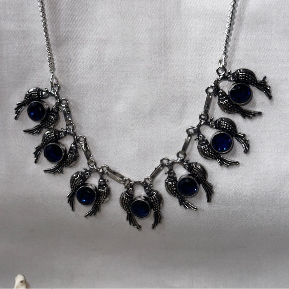 Sparkly London Blue Quartz multi gem set in 7 live bird sets statement necklace - Picture 5 of 12